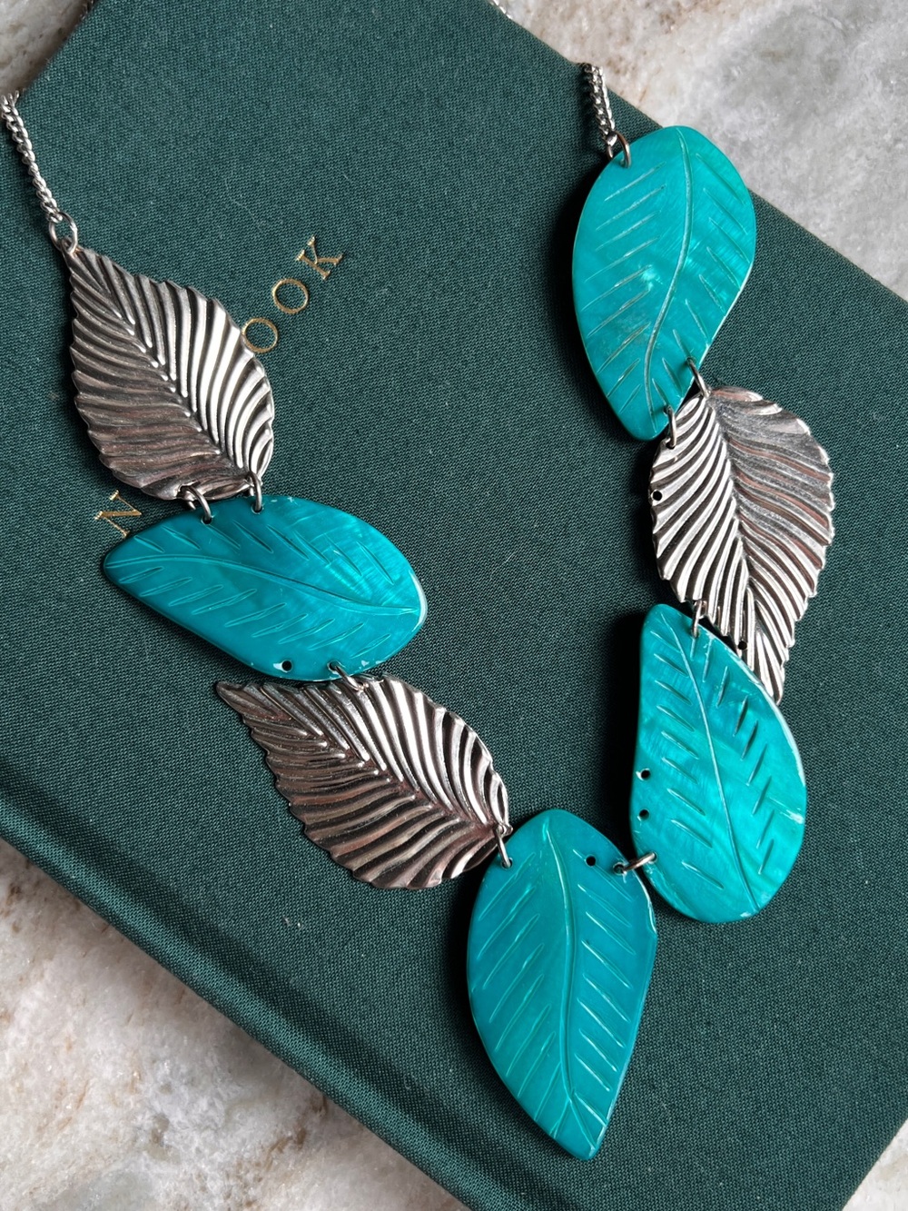 Turquoise Blue Statement Necklace Bohemian Leaf Chunky Y2K Jewelry